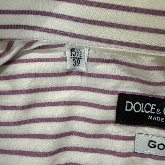 Dolce & Gabbana Men's Purple and White Striped Shirt 15.5 39 Italian - Picture 5 of 8